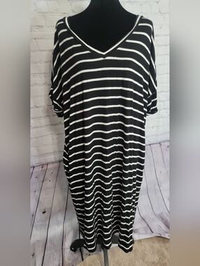 Zenana Outfitters Black and White Striped Dress 1X